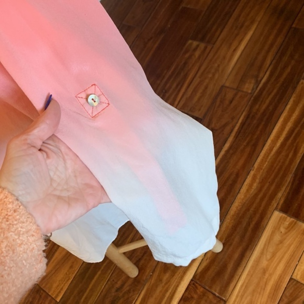 Soft 100% silk Soft Surroundings ombré pink white long oversized blouse - Picture 6 of 10